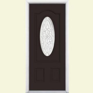 Masonite 36 in. x 80 in. Oakville 3/4 Oval Lite Painted Steel Prehung Front Door with Brickmold 42530