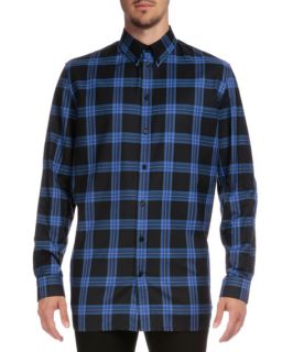 Givenchy Columbian Fit Plaid Long Sleeve Shirt, Blue