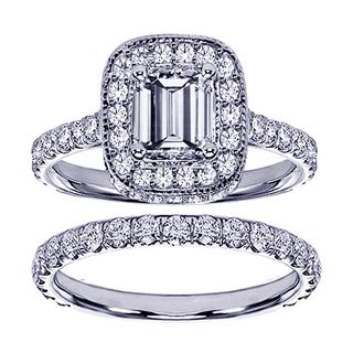 14k White Gold 2 3/4ct TDW Emerald cut Clarity Enhanced Diamond Bridal