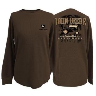 John Deere Men’s Long Sleeve Thermal Shirt in Brown with Western Tractor Screen Print   XX Large 13041530BW07