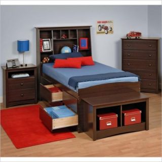 Prepac Fremont 4 Piece Tall Twin Bedroom Set with Bench in Espresso