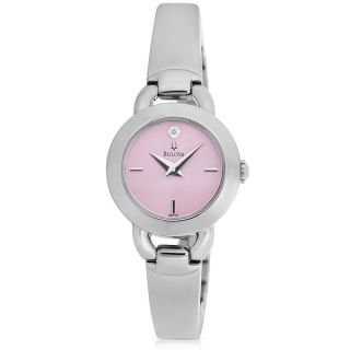 Bulova Womens 96R171 Diamond Silvertone Bracelet Pink Dial Watch