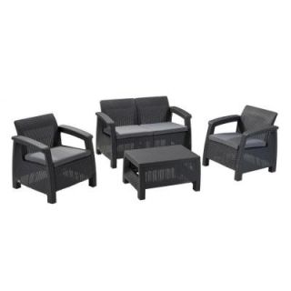 Keter Corfu Grey 4 Piece All Weather Resin Patio Seating Set with Grey Cushions 212584