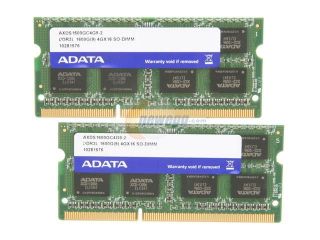 ADATA XPG Gaming Series 8GB (2 x 4GB) 204 Pin DDR3 SO DIMM DDR3L 1600 (PC3L 12800) Laptop Memory Model AXDS1600GC4G9 2