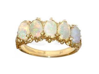 Victorian Design Solid 14K Yellow Gold Natural Opal Band Ring   Size 9.75   Finger Sizes 5 to 12 Available