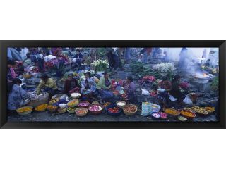 High Angle View Of A Group Of People In A Vegetable Market, Solola, Guatemala by Panoramic Images Framed Art, Size 38 X 14