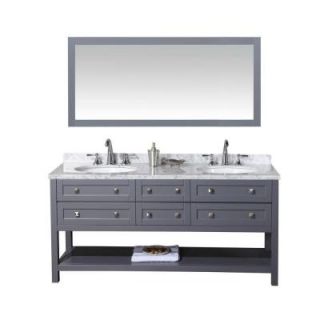 stufurhome Marla 72 in. W x 22 in. D Vanity in Grey with Marble Vanity Top in Carrara White with White Basins and Mirror HD 6868G 72 CR