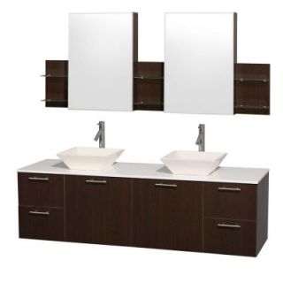 Wyndham Collection Amare 72 in. Double Vanity in Espresso with Man Made Stone Vanity Top in White and Bone Porcelain Sinks WCR410072ESWHD28BNMCDB