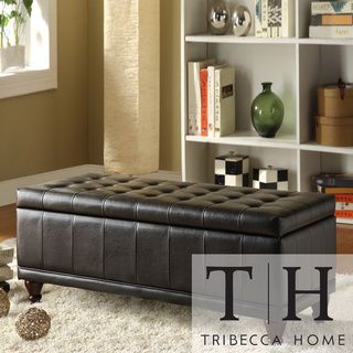 TRIBECCA HOME St Ives Lift Top Faux Leather Tufted Storage Bench