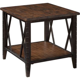 Magnussen Fleming Rectangle Rustic Pine Wood and Metal End Table   End Tables