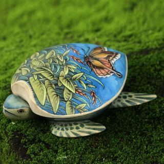Handcrafted Crocodile Wood Butterfly Turtle Jewelry Box (Indonesia