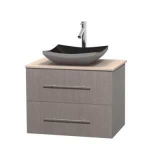 Wyndham Collection Centra 30 in. Vanity in Gray Oak with Marble Vanity Top in Ivory and Black Granite Sink WCVW00930SGOIVGS1MXX
