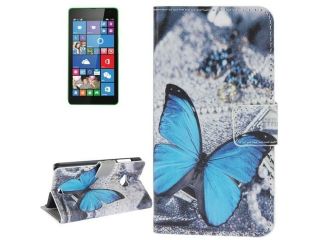 Blue Butterfly Pattern Leather Case with Holder & Card Slots & Wallet for Microsoft Lumia 535
