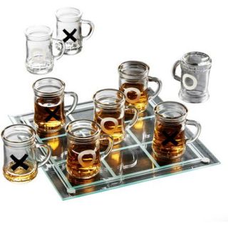 Game Night Drinking Tic Tac Toe Game Set with Mini Beer Mugs