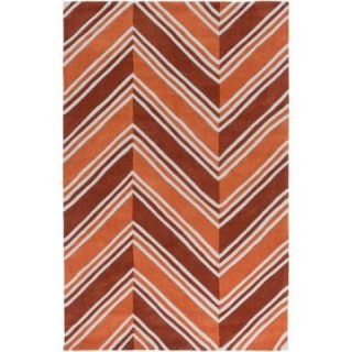 5' x 7.5' Classical Clefs Pumpkin Orange, Maroon Red and Dove Gray Hand Tufted Area Throw Rug