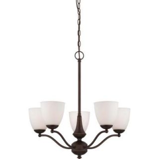 Glomar 5 Light Prairie Bronze Arms Up Chandelier with Frosted Glass Shade HD 5135