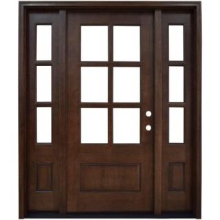 Steves & Sons Savannah 6 Lite Stained Mahogany Wood Prehung Front Door with Sidelites M6410 123012 CT 4ILH