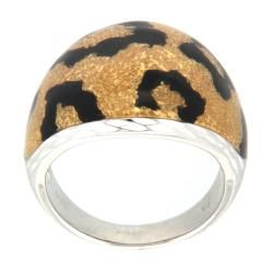 Pearlz Ocean Sterling Silver Golden and Black Animal Print Enamel Ring