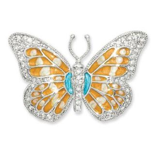 Rhodium plated CZ Enameled Butterfly Pin. Lovely Leatherrete Gift Box Included