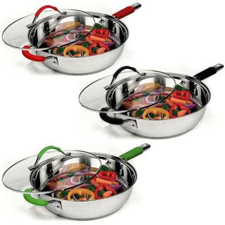 18/10 Stainless Steel 11 inch Frying Pan with Lid   Shopping