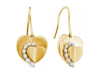 14k Yellow Gold 0.33 CTW Diamond Heart Dangle Earrings   4.483 gram    #556 45729