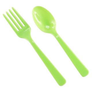 Lime Green Plastic Fork & Spoon   8 each