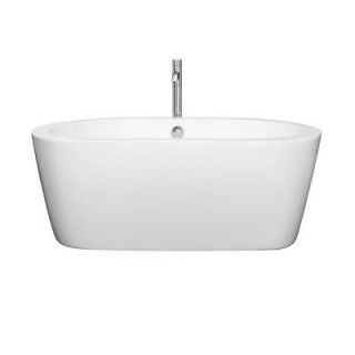 Wyndham Collection Mermaid 5 ft. Center Drain Soaking Tub in White with Floor Mounted Faucet in Chrome WCOBT100360ATP11PC