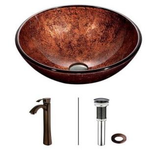 Vigo Mahogany Moon Vessel Sink in Copper with Faucet in Oil Rubbed Bronze VGT198