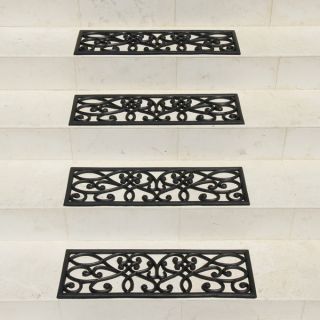 Rubber Cal New Amsterdam Black Stair Tread Rubber Mats (Set of 6