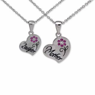 Connections from Hallmark Stainless Steel Mother/Daughter Crystal Pendant Set