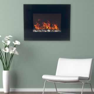 Northwest Electric Fireplace Wall Mount with Black Glass Panel   Fireplaces