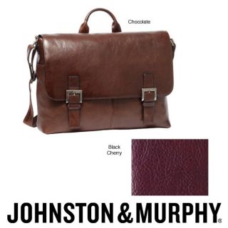 Johnston & Murphy Leather Double Buckle Briefcase  
