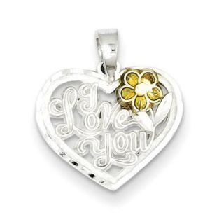 Sterling Silver I Love You Heart Charm (0.8in long x 0.6in wide)