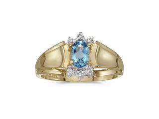 Birthstone Company 14k Yellow Gold Oval Blue Topaz And Diamond Ring