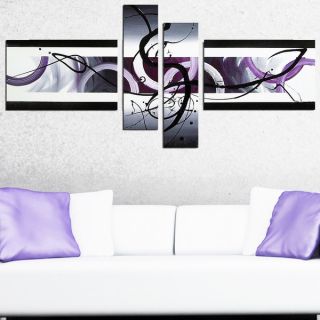 Purple Abstract Flowers Art Hand Painted Canvas Art (4 Piece)