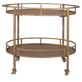 Oval 2 Tier Bar Cart on Casters   Gold (34 1/2Lx30H)