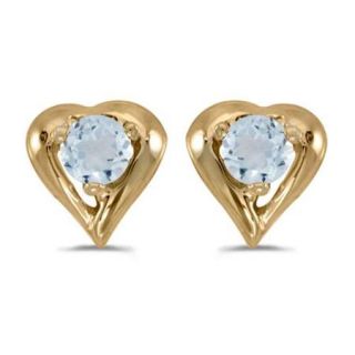 14k Yellow Gold Round Aquamarine Heart Earrings