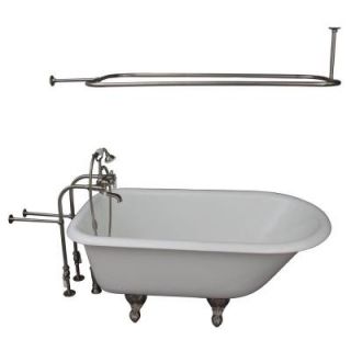 Barclay Products 4.5 ft. Cast Iron Ball and Claw Feet Roll Top Tub in White with Brushed Nickel Accessories TKCTRN54 SN3