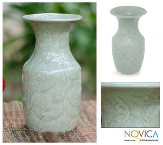 Celadon Ceramic Floral Fantasy Vase (Thailand)  