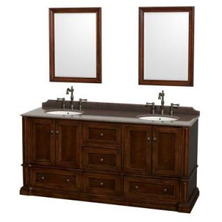 Wyndham Collection Rochester 72 in. Double Vanity in Cherry with Granite Vanity Top in Imperial Brown, Oval Sinks and 24 in. Mirrors WCVJ23172DCHIBUNOM24