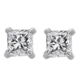 0.33 Ct Princess Cut 14K White Gold Diamond Stud Earrings