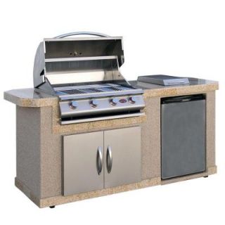 Cal Flame 7 ft. Stucco Grill Island with 4 Burner Stainless Steel Propane Gas Grill LBK701 O