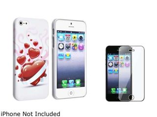 Insten White Red Heart Rubber Coated Case + Screen Protector Compatible With Apple iPhone 5 / 5s 831729