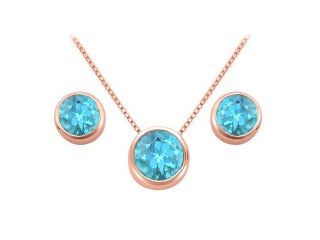 December Birthstone Created Blue Topaz Pendant and Stud Earrings Set in 14K Rose Gold Ve