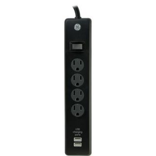 GE 3 ft. 4 Outlet and 2 USB Port, 1.0 Amp, 450 Joules Surge Protector   Black 13478