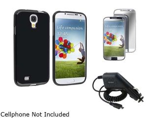 Insten Black TPU Gel Skin Case + Car Charger + Mirror Film Compatible with Samsung Galaxy SIV S4 i9500