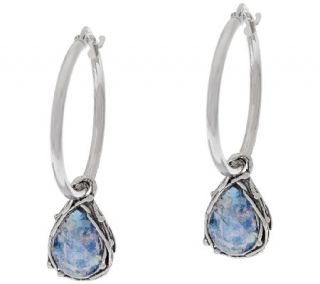 Sterling Silver Hoop Earrings w/ Roman Glass Drop by Or Paz   J319798 —