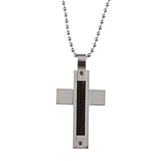 Stainless Steel Black Diamond Accent Cross Necklace