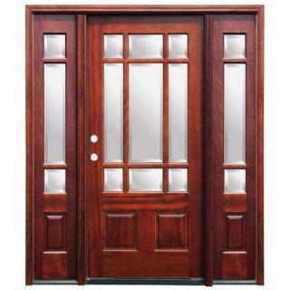 Pacific Entries 70 in. x 80 in. Craftsman 9 Lite Stained Mahogany Wood Prehung Front Door with 14 in. Sidelites M39MR413
