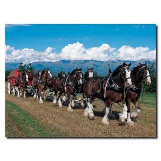 Trademark Fine Art 24 in. x 32 in. Clydesdales in Blue Sky Mountains Canvas Art AB285 C2432GG